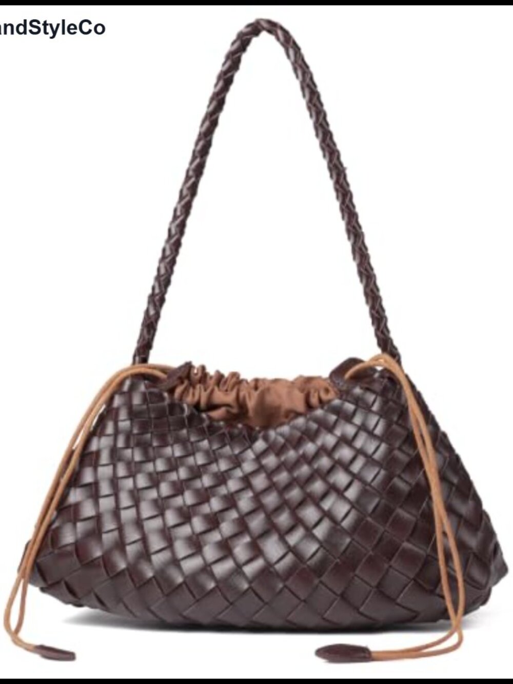 Woven Woven Shoulder Bag Vegan Leather PU Hobo Bucket Drawstring